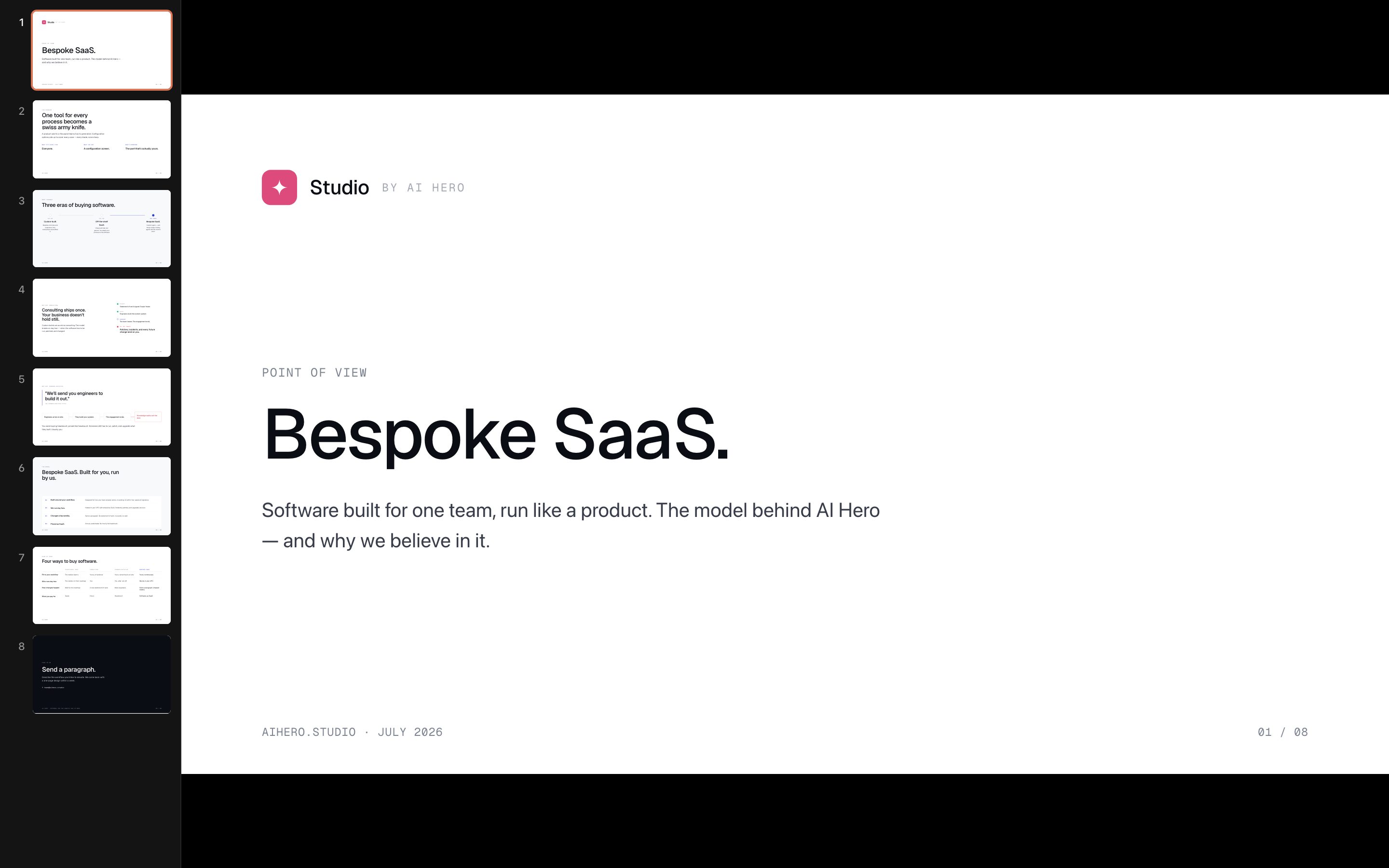 Bespoke SaaS — the point-of-view deck behind AI Hero